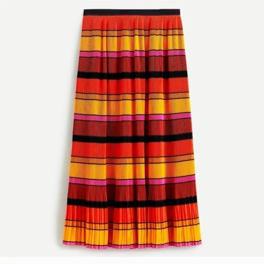 J Crew Vibrant Orange Pleated Striped Maxi Skirt Size 0
